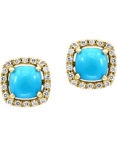 Effy 14k Yellow Gold Turquoise & Diamond Stud Earrings - Blue