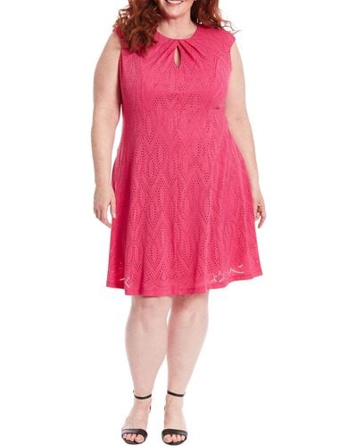 London Times Keyhole Sleeveless Fit & Flare Dress - Pink
