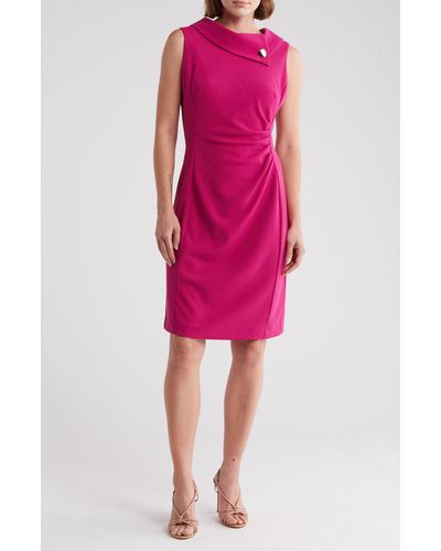 Tahari Envelope Neck Sleeveless Career Dress - Pink