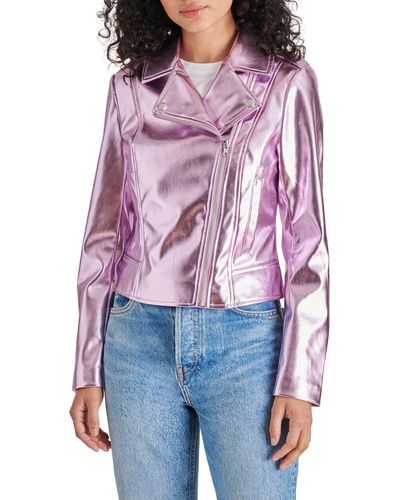 Steve Madden Metallic Faux Leather Crop Jacket - Red
