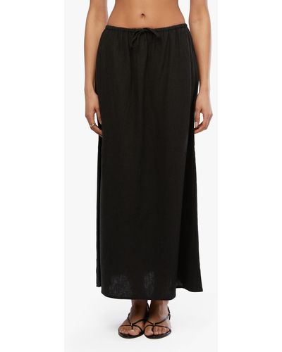 WeWoreWhat Drawstring Linen Blend Maxi Skirt - Black