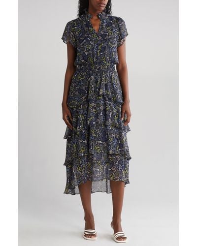 1.STATE Floral Tiered High-low Dress - Black