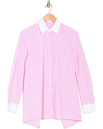Ronny Kobo Kayla Tie Back Long Sleeve Shirt In Pink/white At Nordstrom Rack