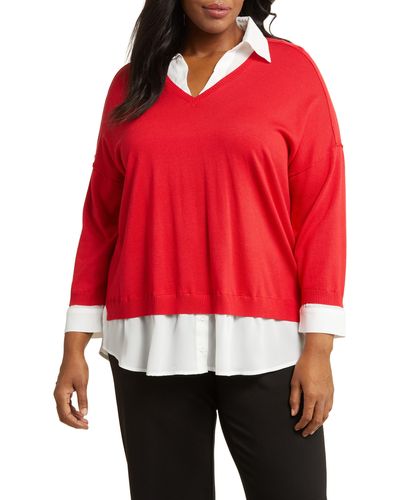 Adrianna Papell Twofer Pullover Sweater - Red