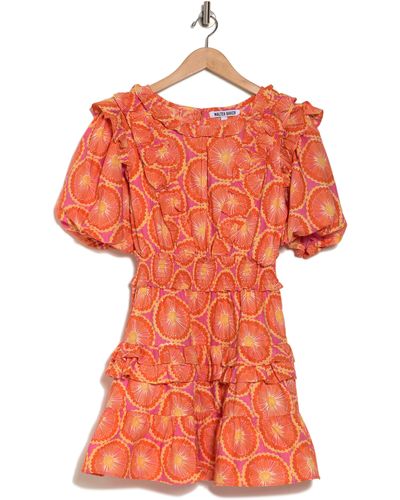 Walter Baker Ciara Floral Puff Sleeve Cotton Minidress - Orange