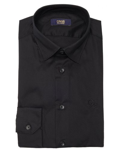 Class Roberto Cavalli Slim Fit Textured Dress Shirt - Black