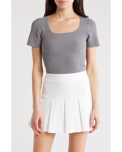 NSR Square Neck Short Sleeve Knit Sweater - Gray