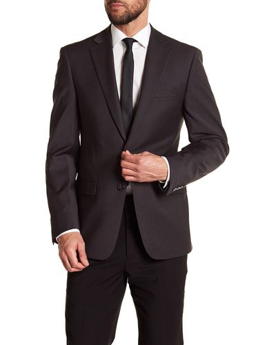 Calvin Klein Solid Gray Wool Suit Suit Separate Jacket