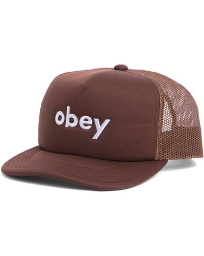 Obey Lowercase Logo Snapback Trucker Hat - Brown