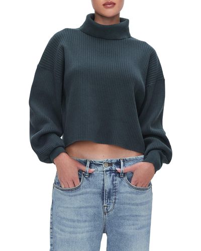 GOOD AMERICAN Rib Crop Turtleneck Sweater - Blue