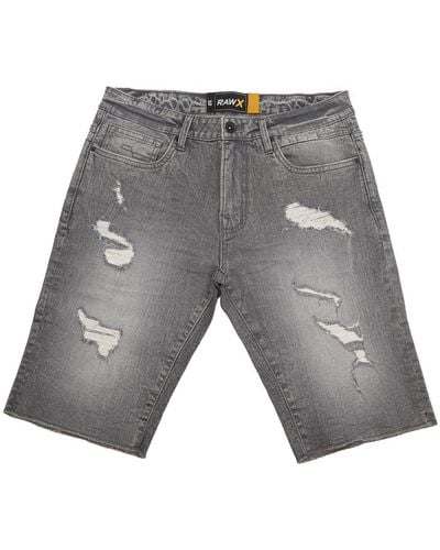 Xray Jeans Ripped Raw Hem Denim Shorts - Gray