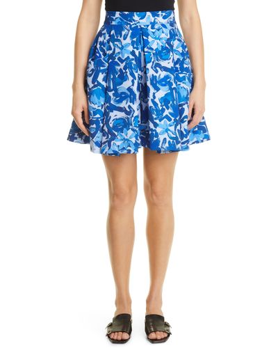 Lela Rose Godet High Waist Floral Print Shorts - Blue