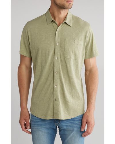 14th & Union Short Sleeve Slubbed Knit Button-up Shirt - Green