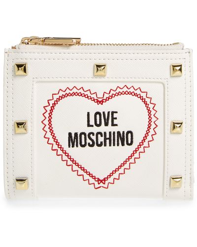 Love Moschino Embroidered Bifold Faux Leather Wallet - White