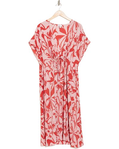 Nordstrom Floral Short Sleeve Cover-up Dress - Red