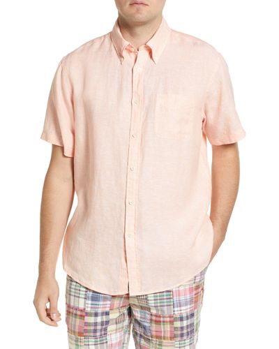 Brooks Brothers Regent Fit Short Sleeve Linen Button-down Shirt - Orange