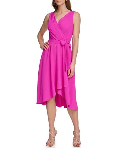 DKNY Faux Wrap Gauze Dress - Pink