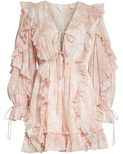 Ted Baker Irvete Floral Ruffle Long Sleeve Romper - Pink