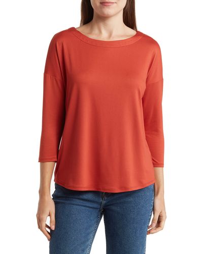 Bobeau Boat Neck Long Sleeve Top - Red