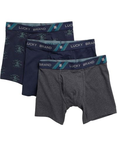 Lucky Brand Men's Underwear - 100% Cotton Knit Boxers (3 Pack), Size  Medium, Grey/Indigo/Print