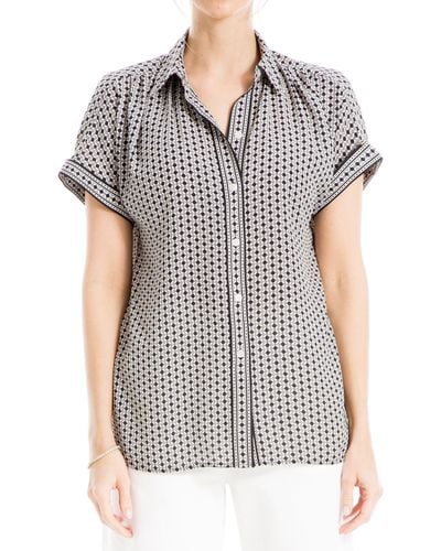 Max Studio Patterned Short Sleeve Button-up Shirt - Gray