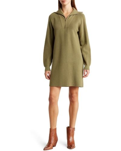 Wayf Long Sleeve Half-zip Sweater Dress - Green