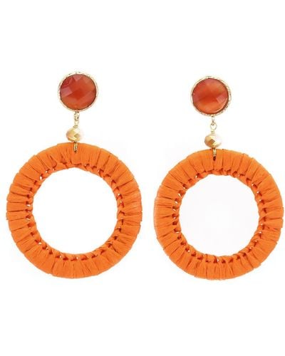 Panacea Crystal Raffia Drop Earrings - Orange