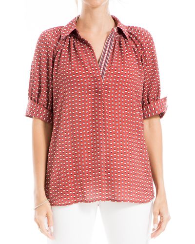 Max Studio Short Sleeve Crepe Blouse - Red