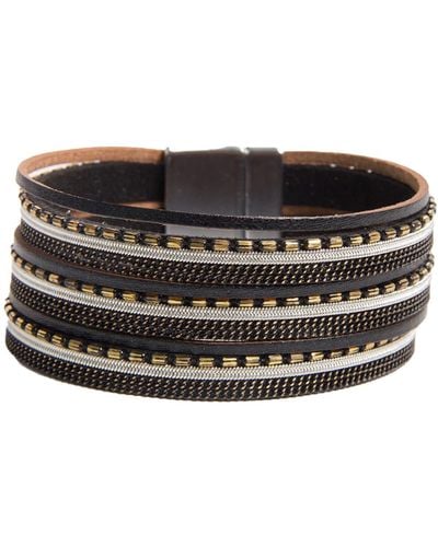 Saachi Embellished Multi-strand Leather Bracelet - Black