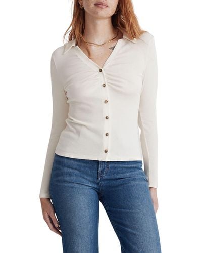 Madewell Ruched Polo Cardigan - White