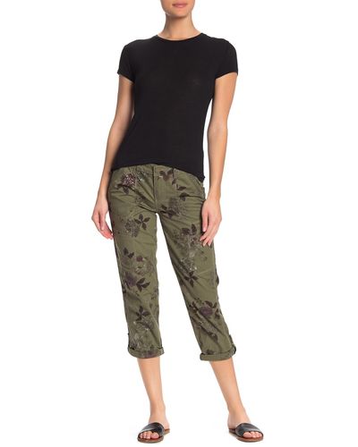 Democracy Floral Convertible Utility Cropped Capris - Green