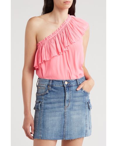 Ramy Brook One-shoulder Pleat Ruffle Top - Red