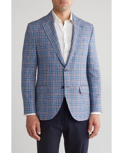 Peter Millar Classic Plaid Linen & Wool Sport Coat - Blue