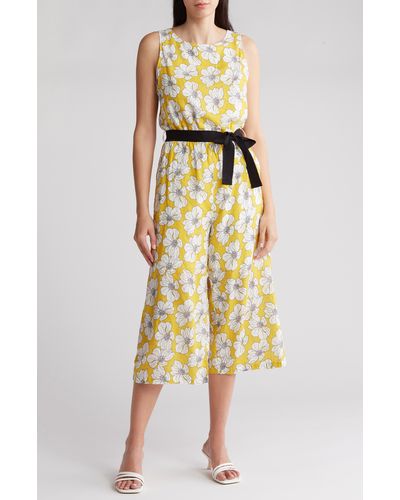 FRNCH Floral Print Tie Waist Jumpsuit - Yellow