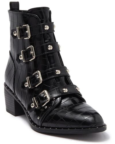 Catherine Malandrino Croc Embossed Studded Boot - Black