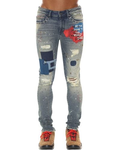 Cult Of Individuality Punk Ripped Stretch Super Skinny Jeans - Blue