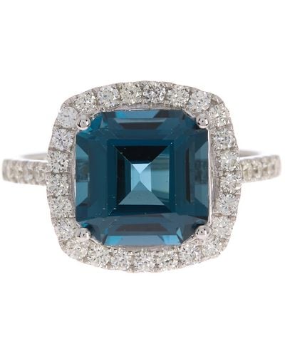 Effy 14k White Gold Asscher Cut London Blue Topaz Diamond Ring
