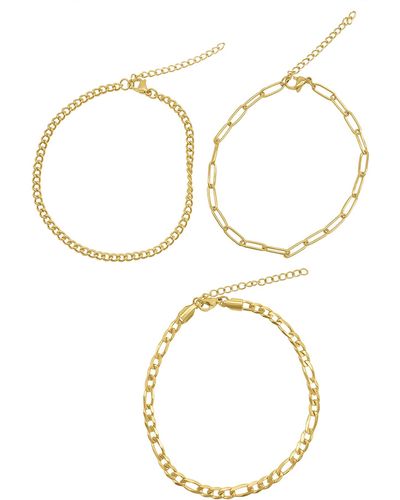 Adornia Set Of 3 Water Resistant Mixed Chain Anklets - Yellow