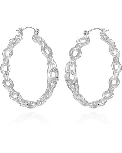 Guess Crystal Chain Hoop Earrings - White