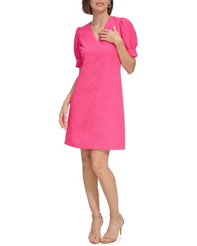 Tommy Hilfiger Blossom Floral Puff Sleeve Jacquard Shift Dress - Pink