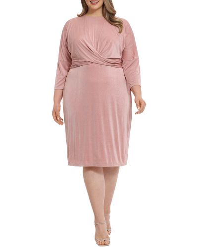London Times Dolman Sleeve Twist Front Dress - Pink