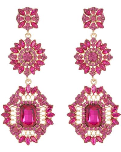 Tasha Crystal Floral Drop Earrings - Pink