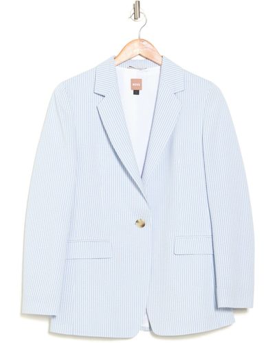 BOSS Jocalua Stripe One-button Seersucker Jacket - Blue