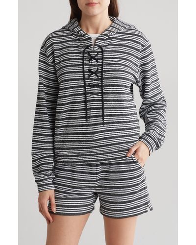 Andrew Marc Heritage Stripe Lace-up Pullover Hoodie - Gray
