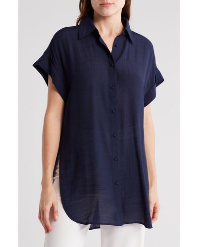 Nanette Lepore Short Sleeve Button-up Shirt - Blue