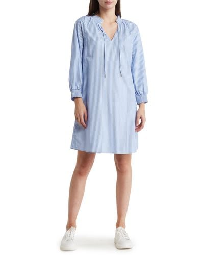 Ellen Tracy Stripe Long Sleeve A-line Dress - Blue
