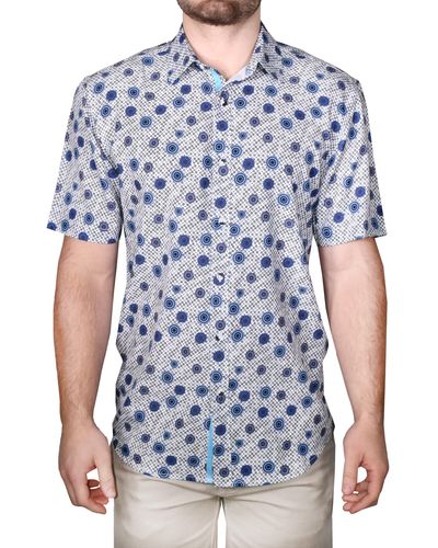 Vintage 1946 Modern Fit Geo Print Short Sleeve Button-up Shirt - Blue