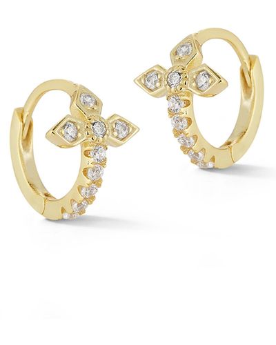 Glaze Jewelry Gold Plated Cz Cross Huggie Earrings - Metallic