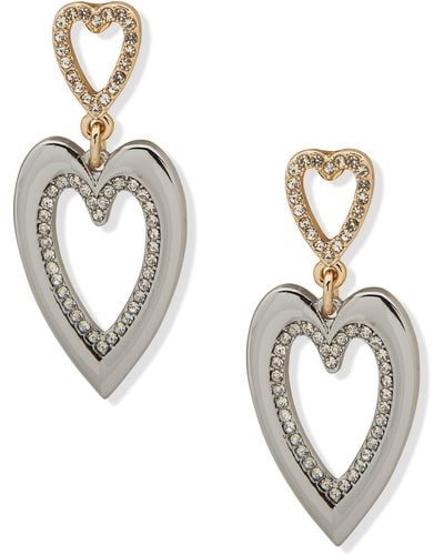 Karl Lagerfeld Two-tone Crystal Heart Drop Earrings - Metallic