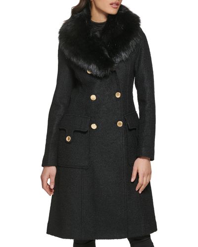 Guess Faux-fur Collar Double-breasted Walker Coat - Black